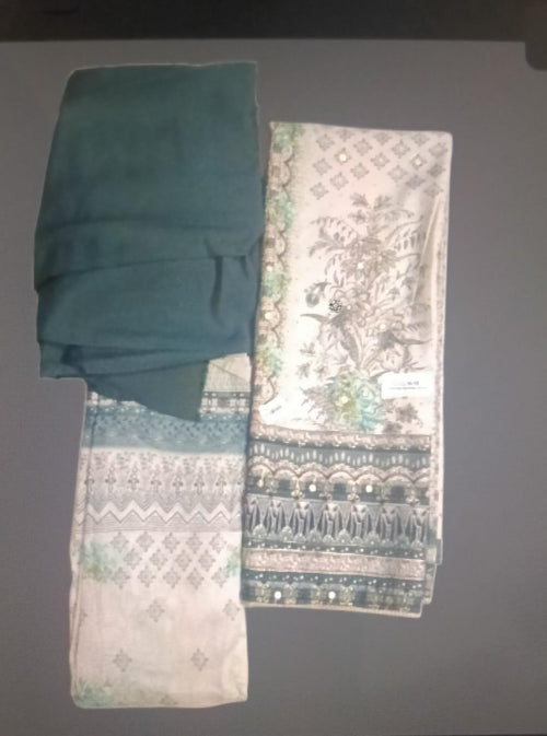 Women's cotton blend unstitched printed suit bottom dress material with dupatta 	Cream Green